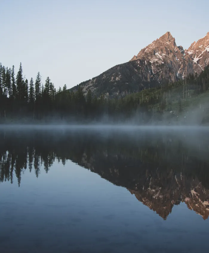 String Lake reflecting the Teton peaks at dawn