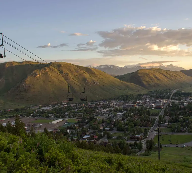The town of Jackson seen from the Snow King chairlift in summer